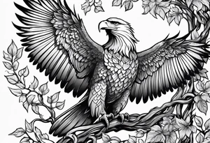 Leafy vines with eagle tattoo idea