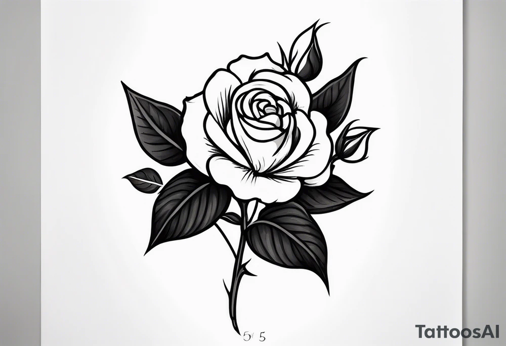 traditional style rose tattoo with the number 5 in it tattoo idea
