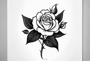 traditional style rose tattoo with the number 5 in it tattoo idea