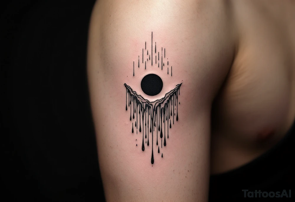 A black hole melting into rain drops tattoo idea