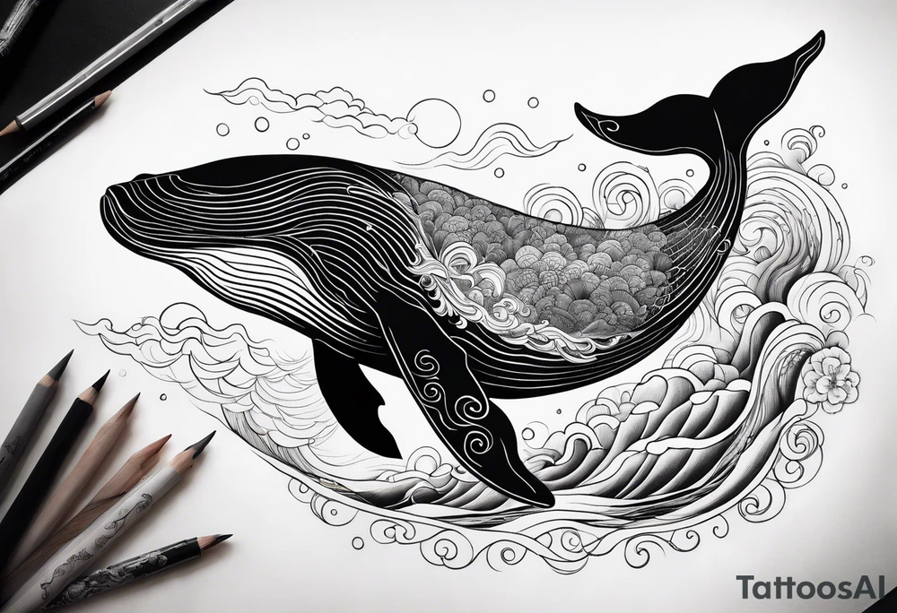 Whale ascending towards light tattoo idea