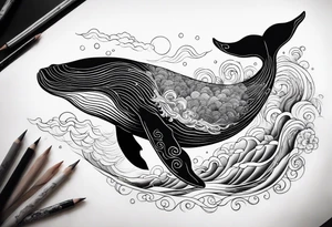 Whale ascending towards light tattoo idea
