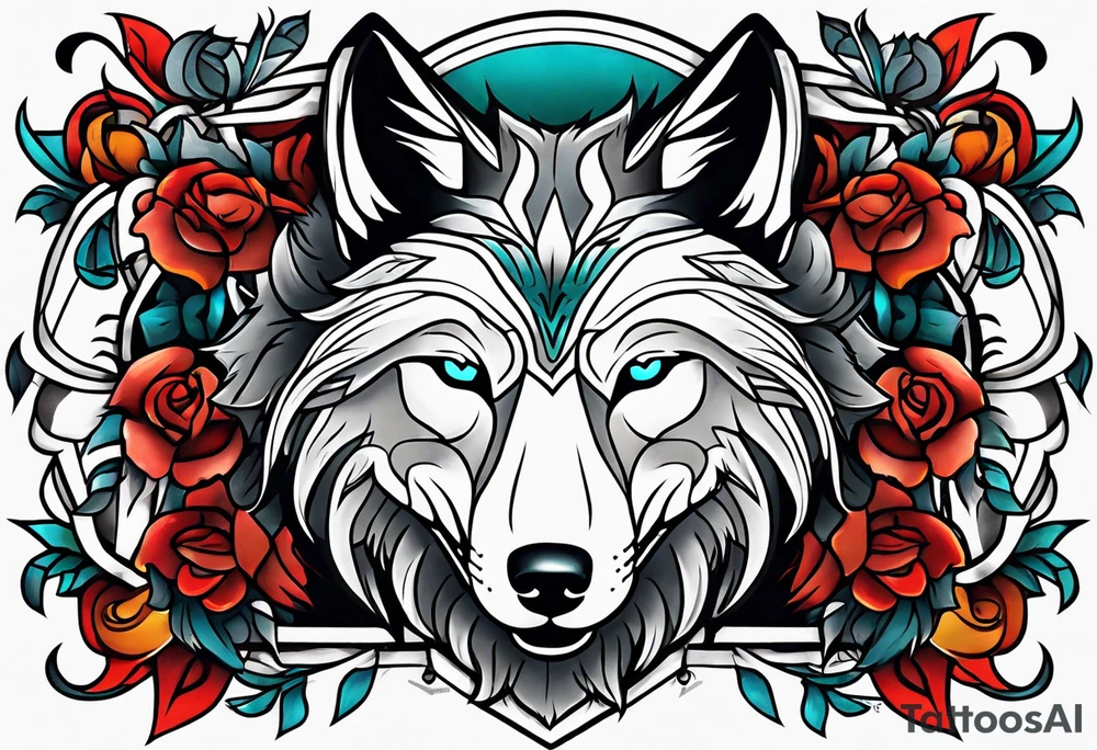Neotraditional wolf tattoo idea