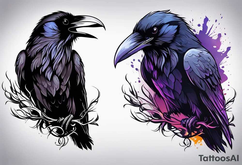 Raven facing forward tattoo idea