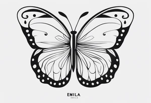 A minimalist butterfly tattoo incorporating the name Emilia in a subtle way tattoo idea