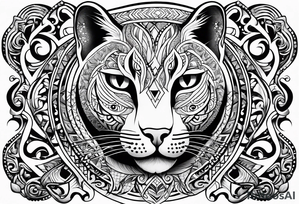 maori tattoo with cat tattoo idea