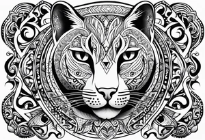 maori tattoo with cat tattoo idea