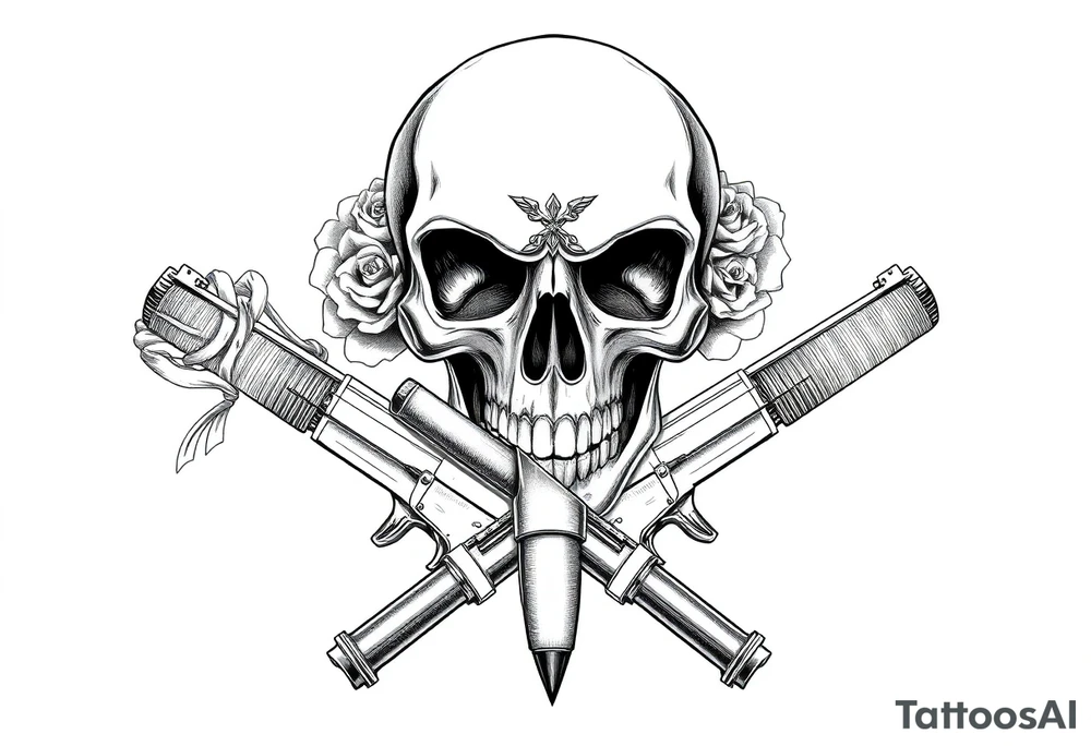 skull,roses,cigar,crossed guns, tattoo idea