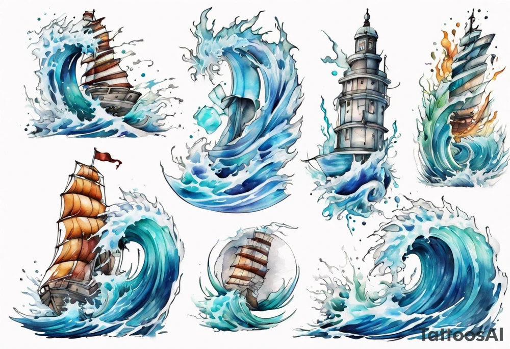 a glass sculpture standing in crashing waves tattoo idea