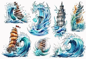 a glass sculpture standing in crashing waves tattoo idea