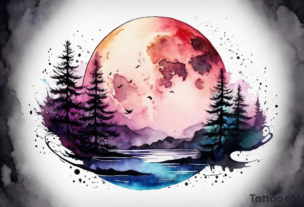 Water color moon tattoo idea