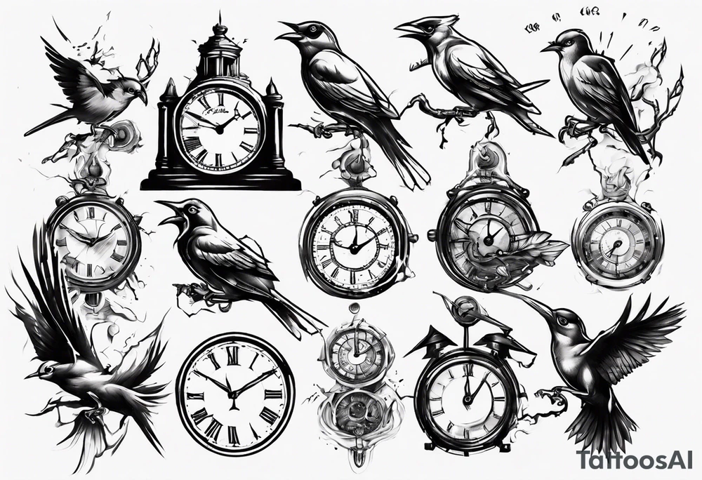 bird breaks the clock tattoo idea