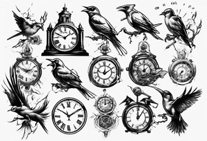 bird breaks the clock tattoo idea