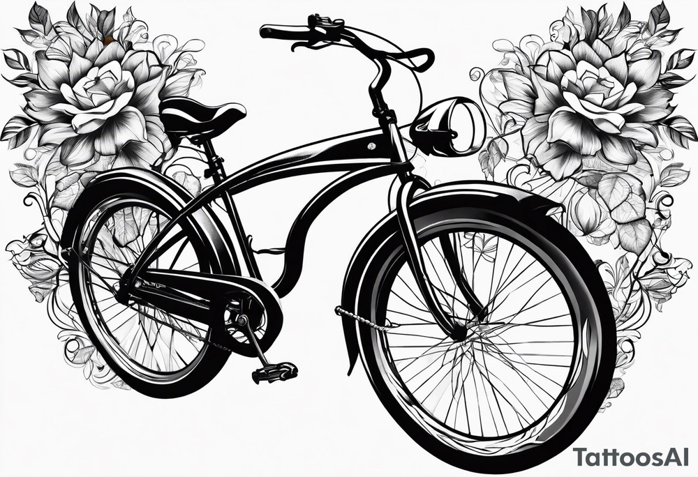 Bicycle with floral elements tattoo idea