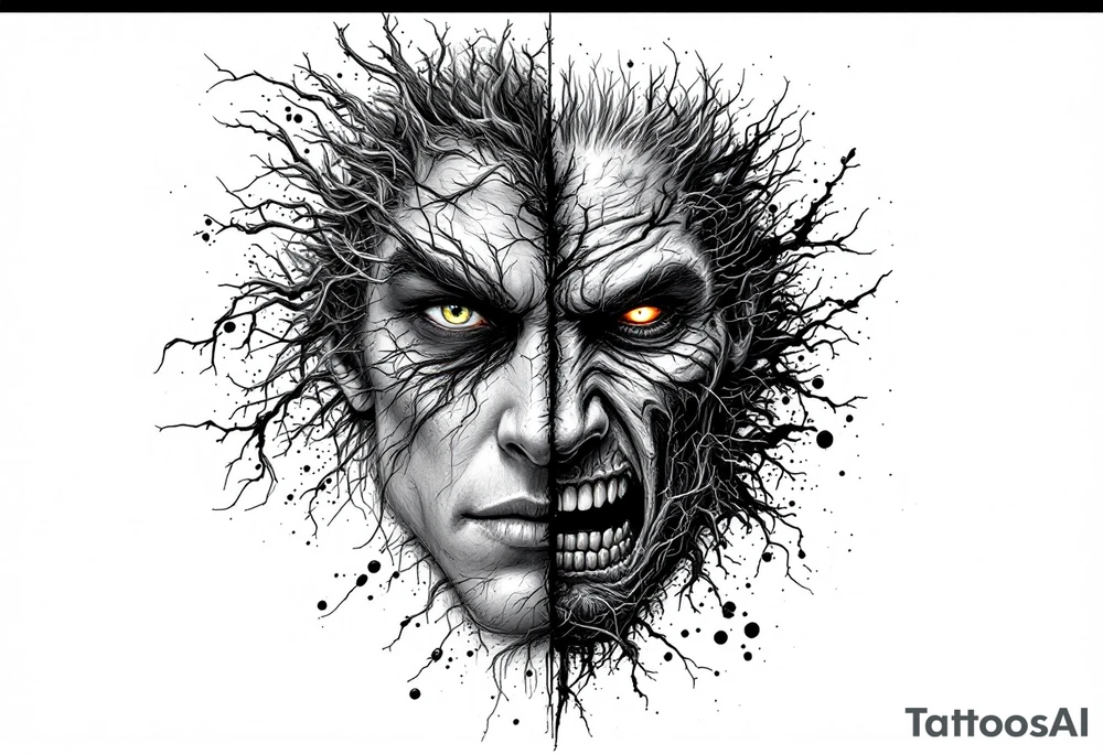 2 different worlds on each side of a black hold tattoo idea