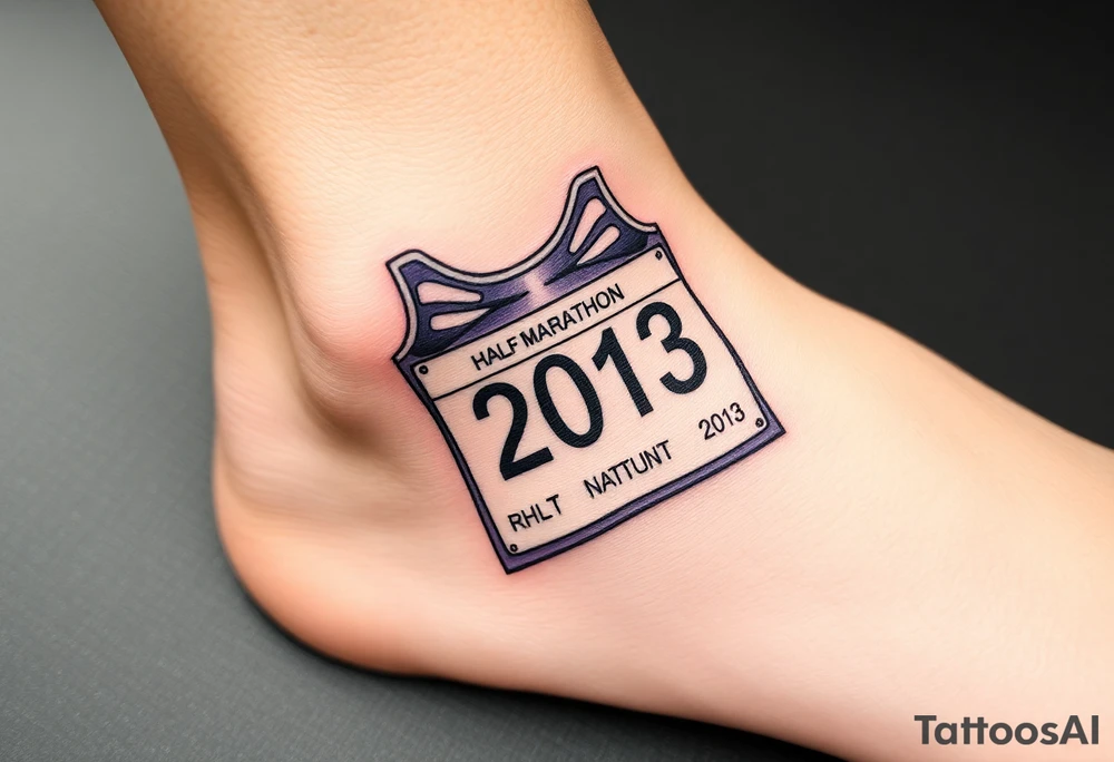 Racing half marathon bib 2013 purple and gold running safety pins running tattoo idea