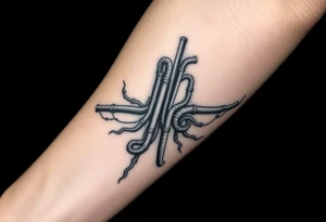 vertical System of thin pipes that transitions outwards of sides and end into thick, widespread 
veins of forearm tattoo idea