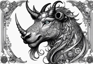 Steampunk chimera with horns tattoo idea