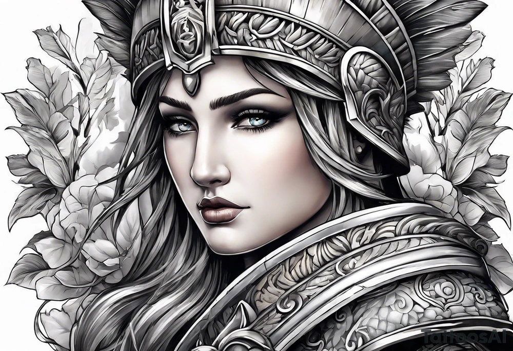 An arm sleeve of Roman objects, nature, and warriors tattoo idea