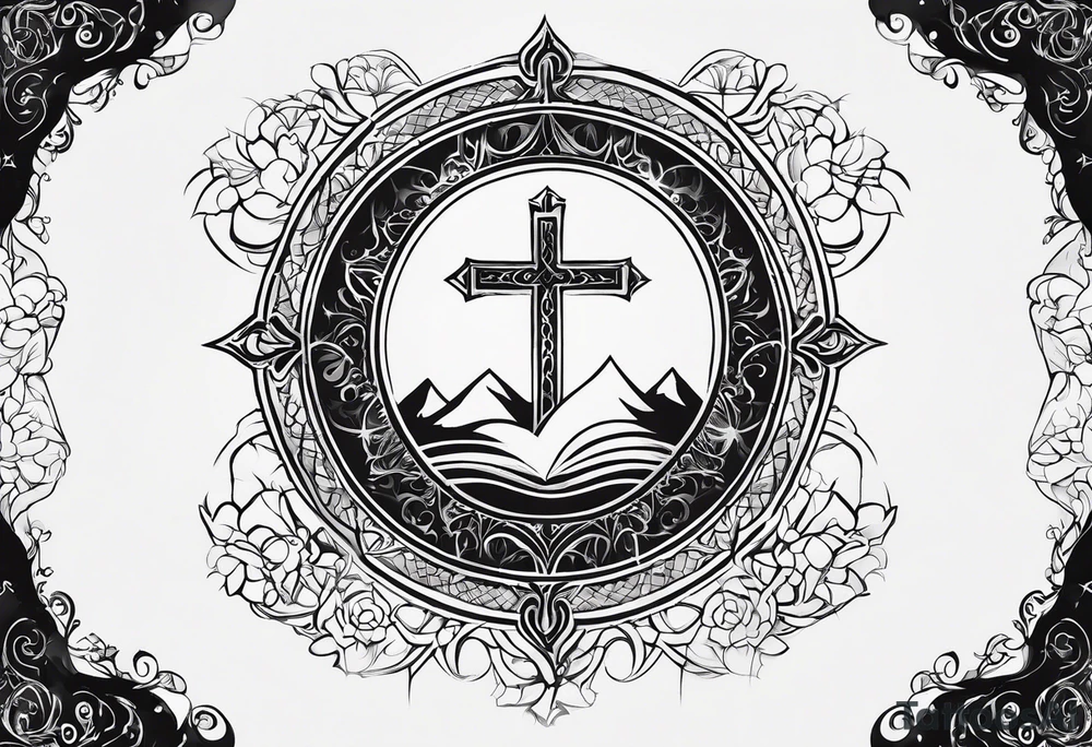 The Christian Chiro symbol in negative space surrounded by a heavenly ambiance. tattoo idea