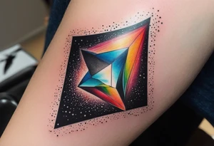 triangle prism glass dispersing a photon into colorful rays tattoo idea