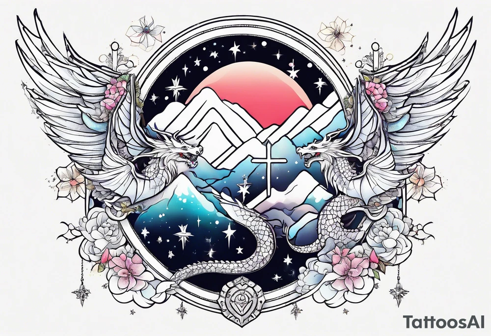 Constellation, wing , snow , cross , dragon japan kawaii tattoo idea