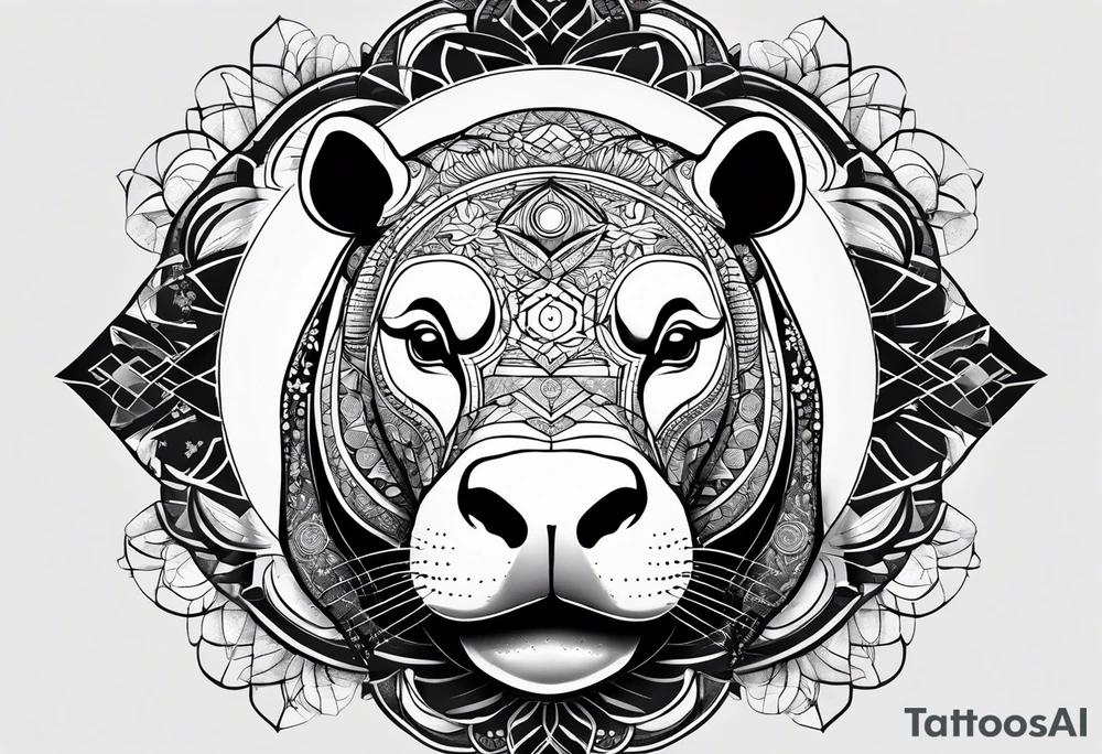 Very asymmetrical, +geometric pattern, with realistic full moon, with seeious looking hippo, +zen feel, + Buddhism touch, +tribal, +geometric
with wintersweet flower bud, +portrait orientation, +inkart touch, tattoo idea