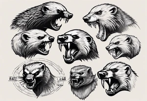 Angry, snarling, detailed honey badger facing in front tattoo idea