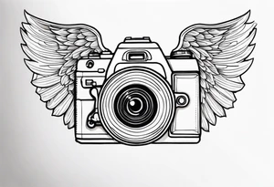 Camera at angle with angel wings tattoo idea