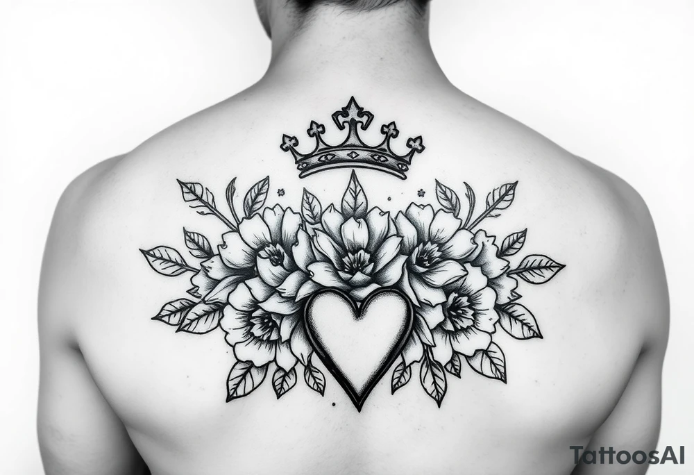Damian, with crown, flowers and hearts tattoo idea