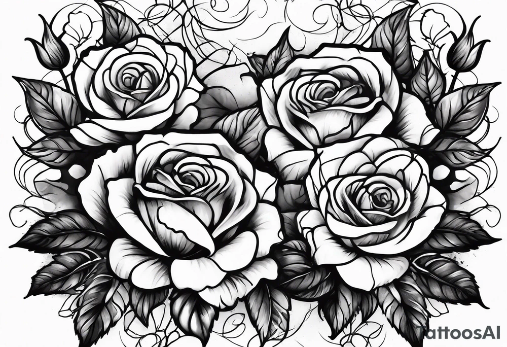 a dark night with a lightening storm outside in a field of roses tattoo idea