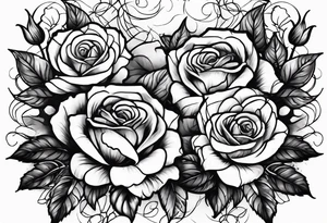 a dark night with a lightening storm outside in a field of roses tattoo idea