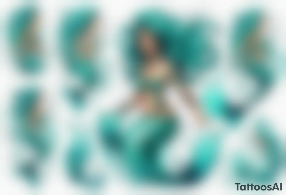 a turquoise mermaid standing in the sea surrounded by crashing waves tattoo idea