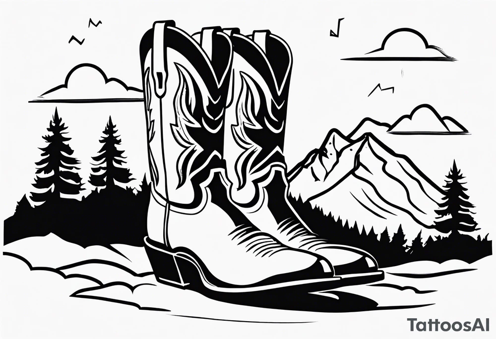 cowboy boot and mountains tattoo idea