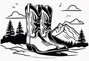 cowboy boot and mountains tattoo idea
