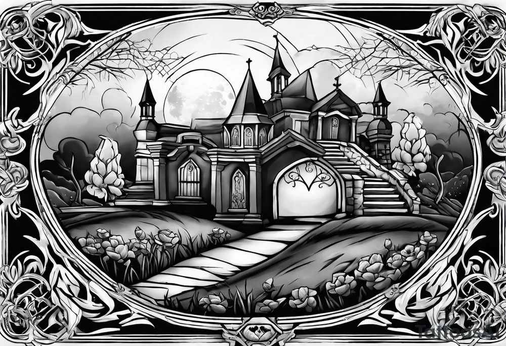 Coffin in graveyard tattoo idea