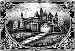Coffin in graveyard tattoo idea