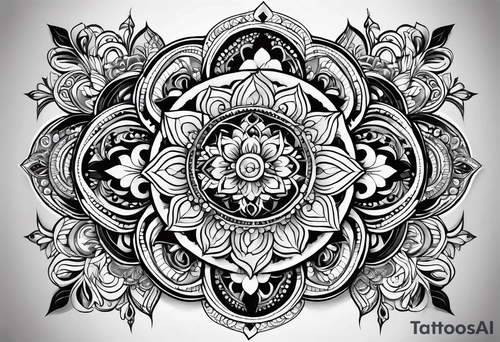 An elaborate mandala design incorporating religious symbols and patterns tattoo idea