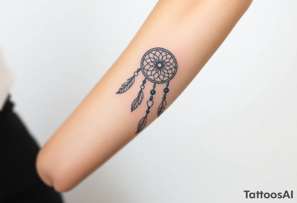 native dreamcatcher with flowing feathers and sacred beads tattoo idea