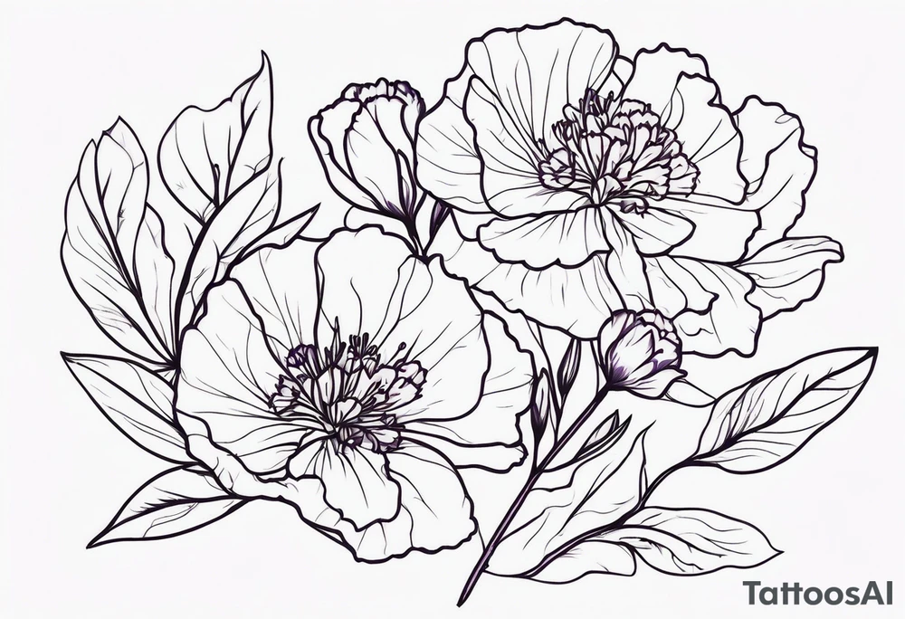 Violet and carnation flowers tattoo idea