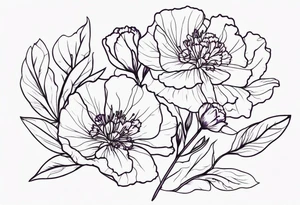 Violet and carnation flowers tattoo idea