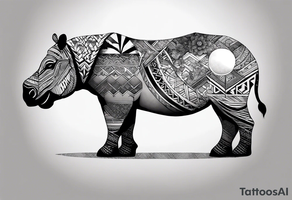 Very asymmetrical, +geometric pattern, with realistic full moon, with hippo at side look, +tribal, +geometric, +inkart , +blackwork, +grey scale, + sketch
with wintersweet flower bud, +inkart touch, +for men, detailed , combined favourite tattoo idea