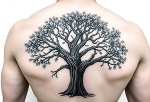 Live oak Tree with bark and leaves tattoo idea