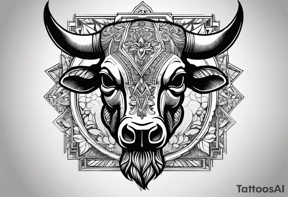 skull of a bull with a line frame, realistic, new mexico influence, simple tattoo idea