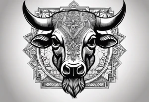 skull of a bull with a line frame, realistic, new mexico influence, simple tattoo idea