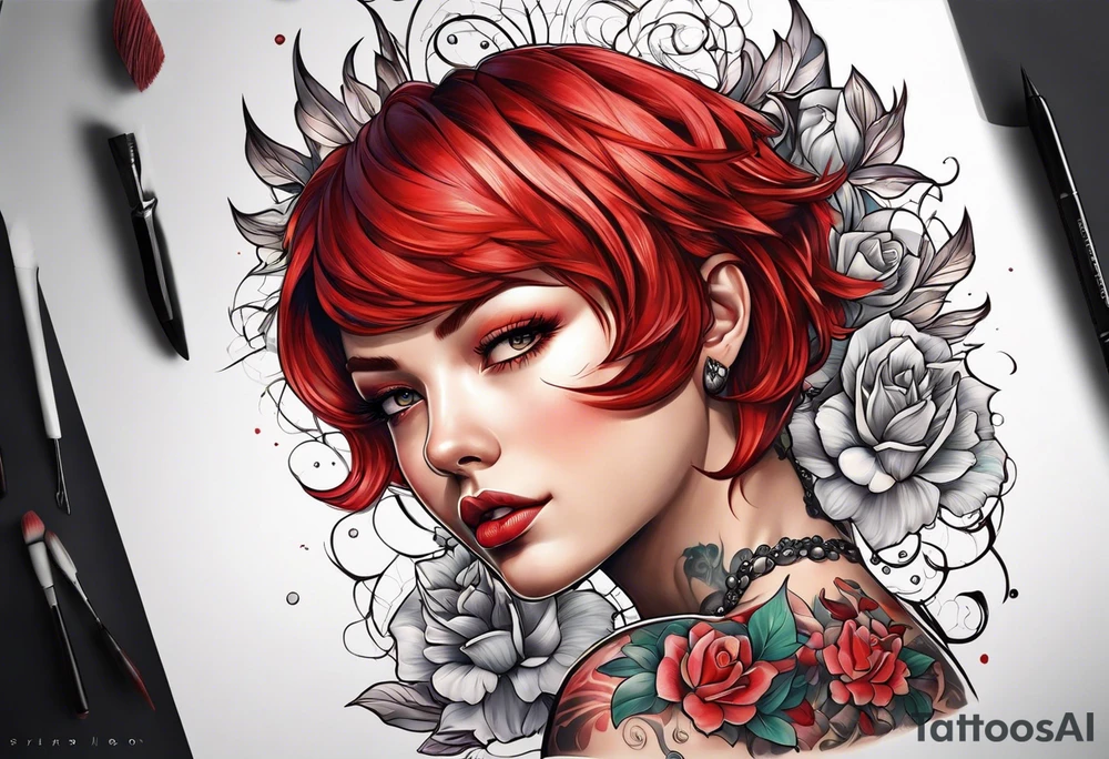 A red-haired girl with a short haircut is a demon tattoo idea