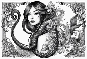 Lower leg sleeve. Large blue ring octopus holding mermaid tattoo idea