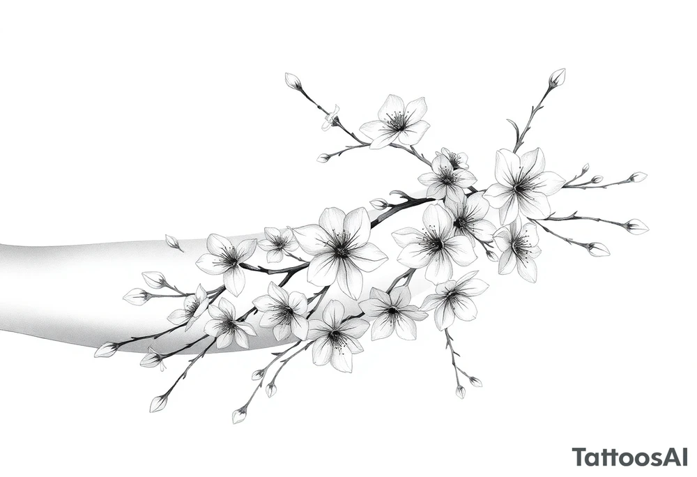 delicate cherry blossoms swirling in spring breeze with petals tattoo idea