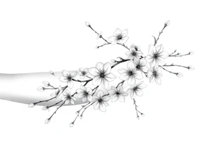 delicate cherry blossoms swirling in spring breeze with petals tattoo idea