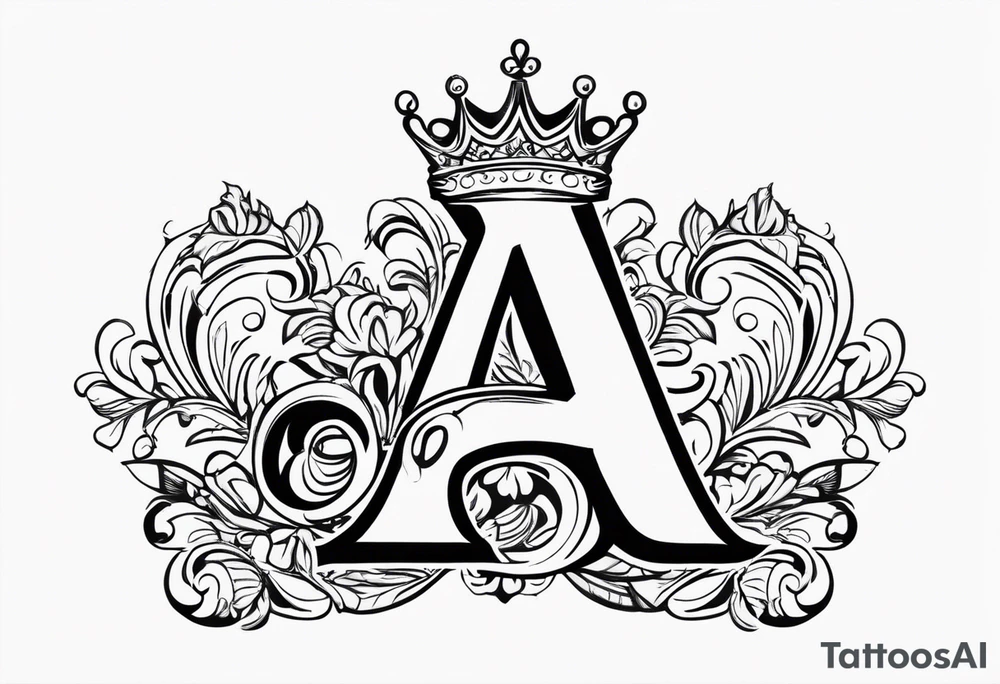 the letter A in cursive with a crown over it that has a money sign in it tattoo idea